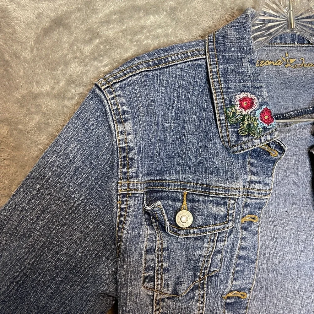 Arizona‎ Jeans Girls Classic 90s Embroidered Flowers Denim Trucker Jacket L Blue